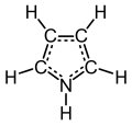 Explicit structural formula of pyrrole, with aromaticity indicated by dashed bonds