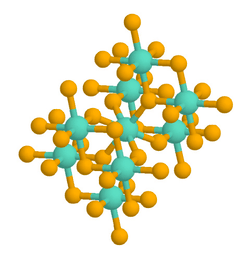 A ball-and-stick chemical model of a rutile crystal