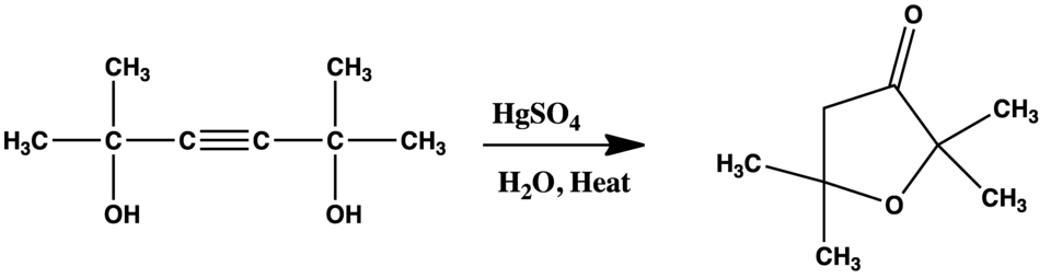 Conversion of 2,5-dimethylhexyne-2,5-diol to 2,2,5,5-tetramethylte-trahydrofuran-3-one