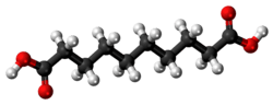 Ball-and-stick model of the sebacic acid molecule