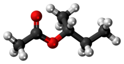 Ball-and-stick model of the sec-butyl acetate molecule