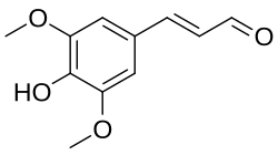 Kekulé skeletal formula of sinapaldehyde (2E)-2-en with some implicit hydrogens shown and one explicit hydrogen added