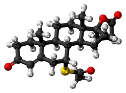 Ball-and-stick model of the spironolactone molecule