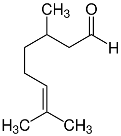 Skeletal formula of (+)-citronellal