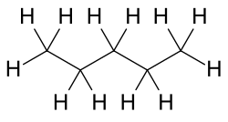 Skeletal formula of pentane with all explicit hydrogens added