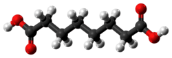 Ball-and-stick model of the suberic acid molecule