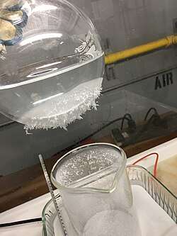 Crystal deposits of sublimed TATP.