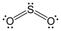 The Lewis structure of sulfur dioxide (SO2), showing unshared electron pairs.