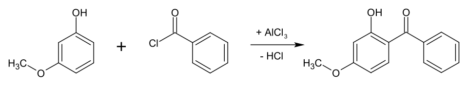 Synthesis of oxybenzone by Friedel-Crafts reaction