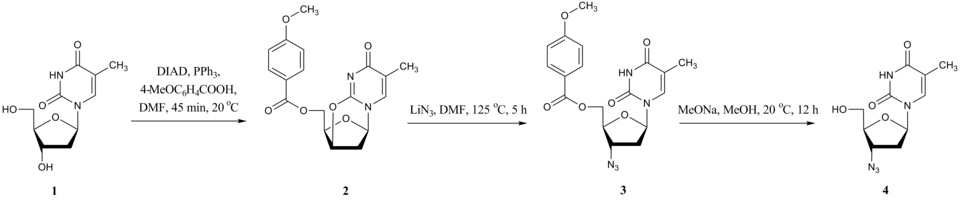Synthesis of AZT from thymidine