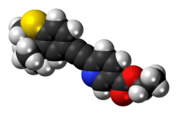 Space-filling model of the tazarotene molecule
