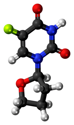 Ball-and-stick model of the tegafur molecule