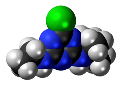 Space-filling model of the terbuthylazine molecule