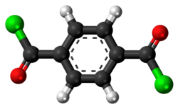 Ball-and-stick model of the terephthaloyl chloride molecule