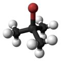 Ball and stick model of tert-butyl bromide