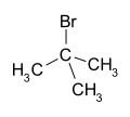 Skeletal formula of tert-butyl bromide with all implicit hydrogens shown