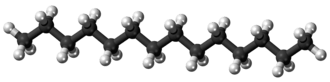 Ball-and-stick model of the tetradecane molecule