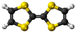 Ball-and-stick model of the tetrathiafulvalene molecule