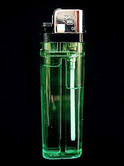 Butane lighter, showing liquid butane reservoir