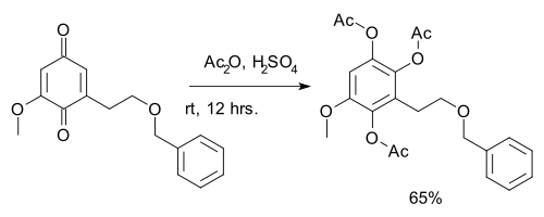 An application of the Thiele reaction, involving a benzoquinone derivative.