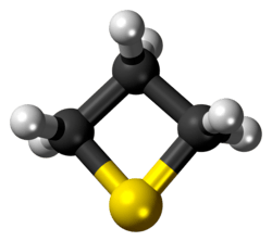 Ball-and-stick model of the thietane molecule