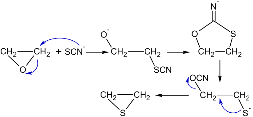 mechanism synthesis thiiranes of ethylene oxide under the influence of thiocyanate ion