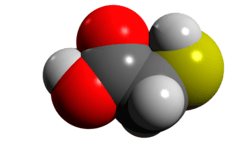 Space-filling model of thioglycolic acid