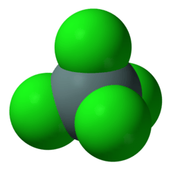 Space-filling model of anhydrous SnCl4.