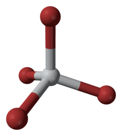 Ball-and-stick model of the titanium tetrabromide molecule