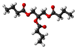 Ball-and-stick model of the butyrin molecule