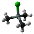 Ball-and-stick model of the trimethylsilyl chloride molecule