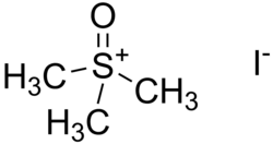 Skeletal formulas of the trimethylsulfoxonium cation and the iodide anion