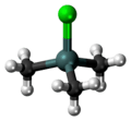Ball-and-stick model of the trimethyltin chloride molecule