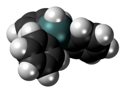 Space-filling model of the triphenyltin hydride molecule
