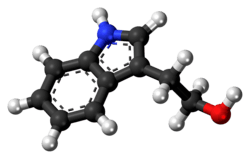 Ball-and-stick model of the tryptophol molecule