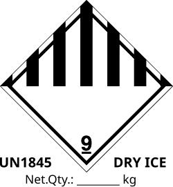 A UN 1845 label for dry ice