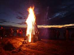 A beacon in Sweden after being lit
