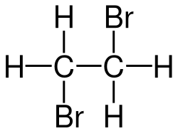 Skeletal formula of 1,2-dibromoethane with all explicit hydrogens added