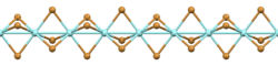 Ball-and-stick model of a polymer chain of face-sharing octahedra in the crystal structure of zirconium(III) bromide