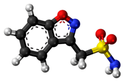 Ball-and-stick model of the zonisamide molecule