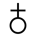 An unshaded circle surmounted by a cross.