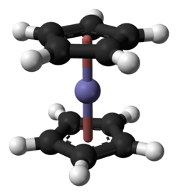 Ball-and-stick model of ferrocene molecule