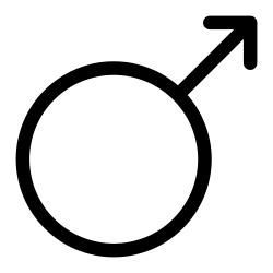 A circle, with a short, simple arrow shape extending diagonally upwards and rightwards from its edge