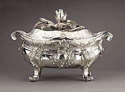 French Rococo tureen; 1749; height: 26.3&nbsp;cm, width: 39&nbsp;cm, depth: 24&nbsp;cm; Metropolitan Museum of Art